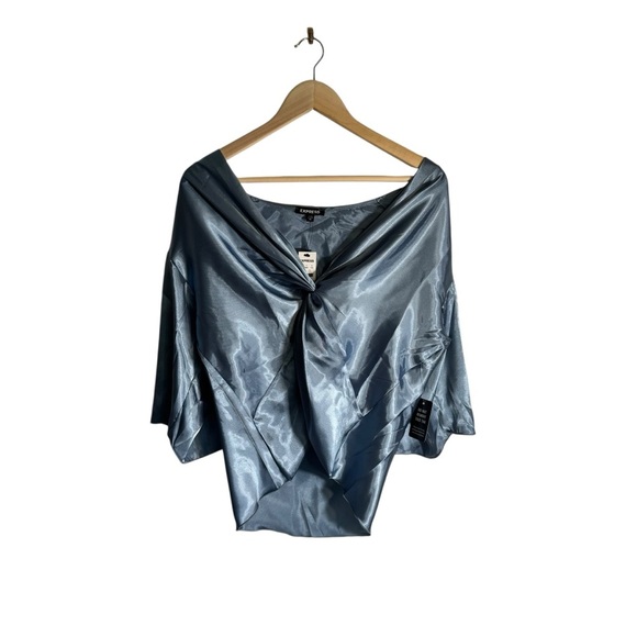 Express Tops - Express Satin Bell Sleeve Top Knot Front Blue Blouse Women's Size Medium NWT